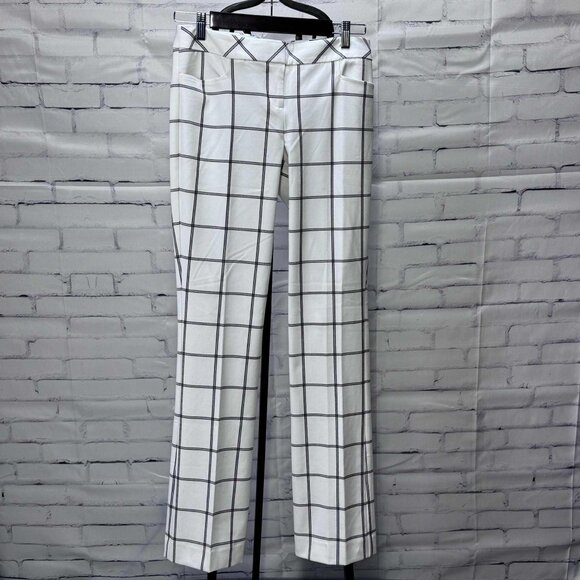 Express Columnist Barely Boot Pants White Windowpane Plaid Size 4R NWT - Picture 1 of 12